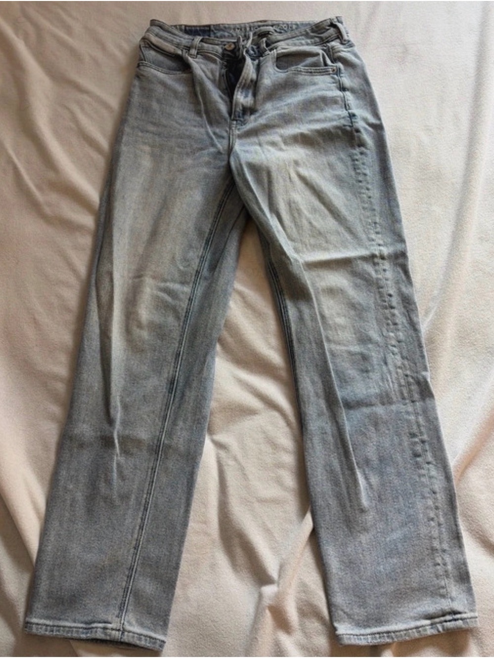 American Eagle Outfitters Women's Light Gray Straight-Leg Jeans